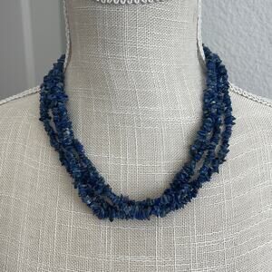 Nugget Beaded Blueish/Purple Four Strand Necklace with Gold-tone Hardware